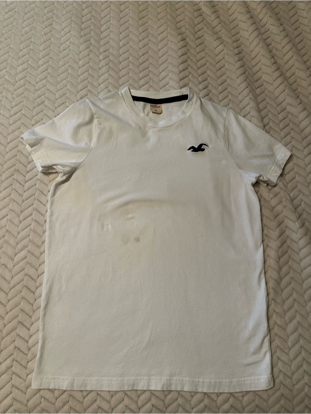 Retro Hollister White Crewneck Tee with Navy Logo